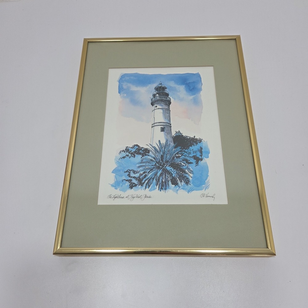 ROBERT E KENNEDY FRAMED WATERCOLOR PRINT KEY WEST LIGHTHOUSE